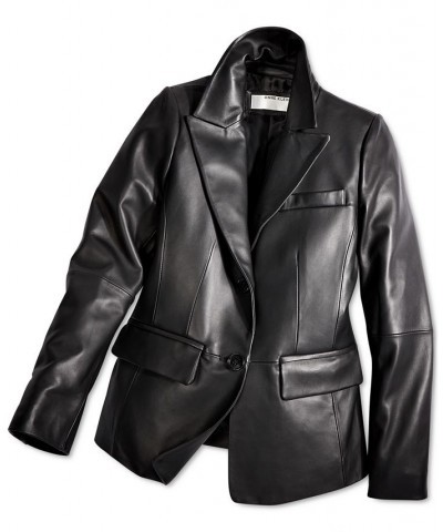 Women's Leather Blazer Coat Black $117.80 Coats