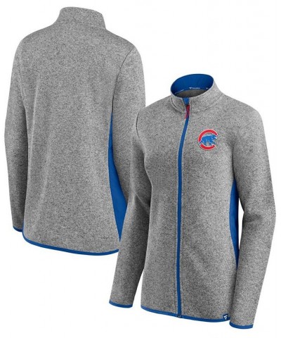 Women's Heather Charcoal Chicago Cubs Primary Logo Fleece Full-Zip Jacket Black $38.70 Jackets