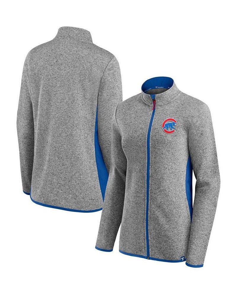 Women's Heather Charcoal Chicago Cubs Primary Logo Fleece Full-Zip Jacket Black $38.70 Jackets