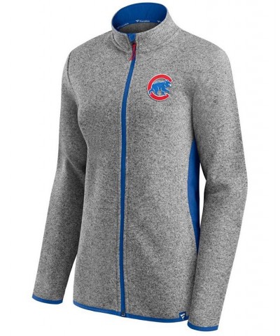 Women's Heather Charcoal Chicago Cubs Primary Logo Fleece Full-Zip Jacket Black $38.70 Jackets