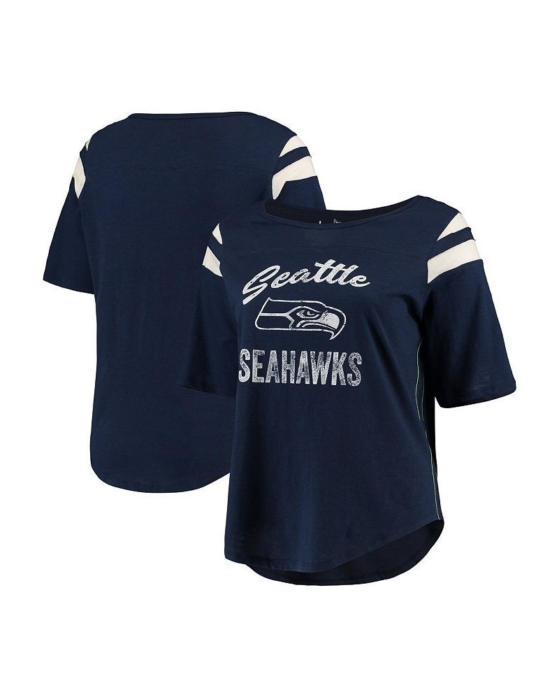 Women's Navy Seattle Seahawks Plus Size Curve Touchdown Half-Sleeve T-shirt Navy $22.50 Tops