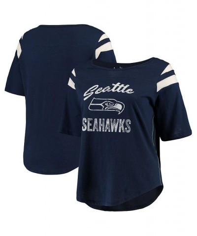 Women's Navy Seattle Seahawks Plus Size Curve Touchdown Half-Sleeve T-shirt Navy $22.50 Tops