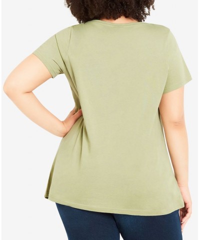 Plus Size Gathered V-neck Cotton Top Green $34.81 Tops