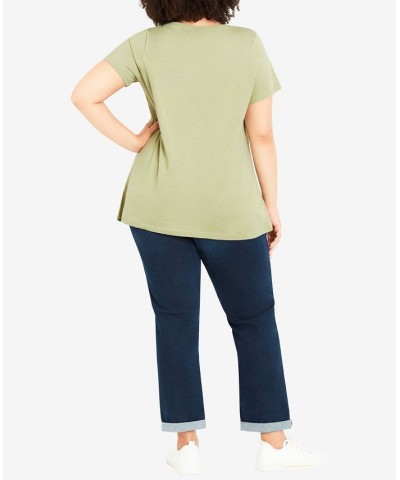 Plus Size Gathered V-neck Cotton Top Green $34.81 Tops