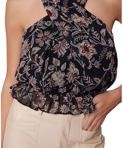 Women's Eclipse Of The Heart Halter Top Black Cream Floral $39.60 Tops