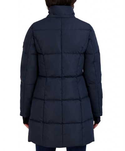 Women's Faux-Fur-Trim Hooded Puffer Coat Blue $86.00 Coats