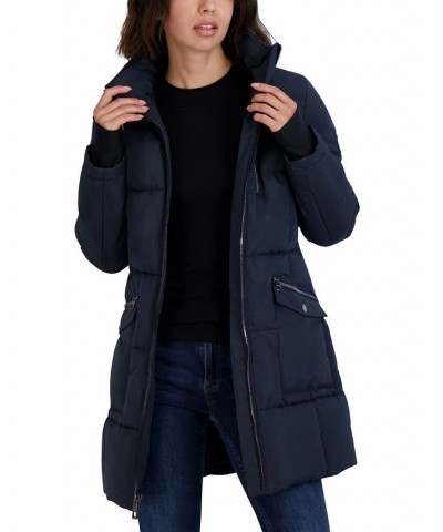 Women's Faux-Fur-Trim Hooded Puffer Coat Blue $86.00 Coats