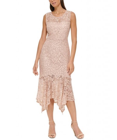 Women's Sequin-Embellished Handkerchief-Hem Bodycon Dress Blush $39.21 Dresses