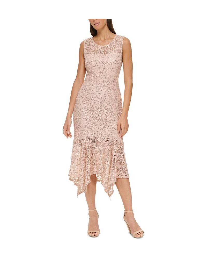 Women's Sequin-Embellished Handkerchief-Hem Bodycon Dress Blush $39.21 Dresses