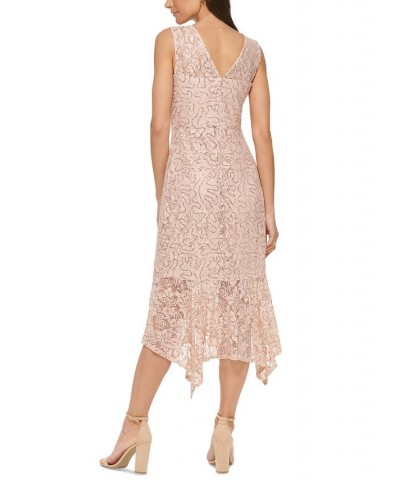 Women's Sequin-Embellished Handkerchief-Hem Bodycon Dress Blush $39.21 Dresses