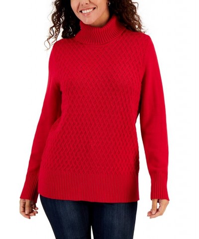 Women's Cable-Knit Turtleneck Cotton Sweater Red $9.63 Sweaters