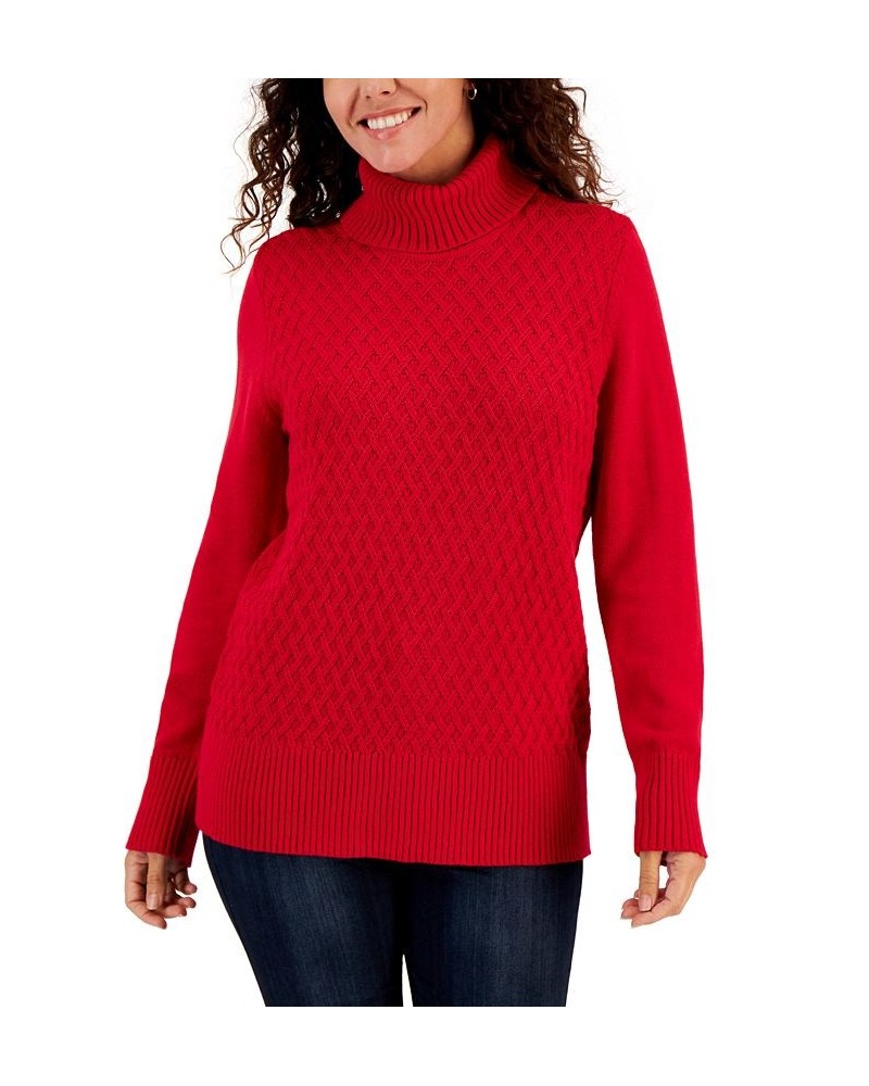 Women's Cable-Knit Turtleneck Cotton Sweater Red $9.63 Sweaters