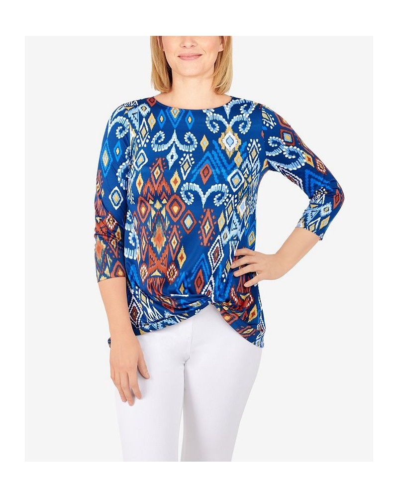 Plus Size Puff Print Ikat Top Blue $19.50 Tops