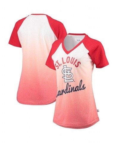 Women's Red and White St. Louis Cardinals Shortstop Ombre Raglan V-Neck T-shirt Red, White $32.39 Tops