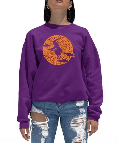 Women's Spooky Witch Word Art Crew Neck Sweatshirt Purple $25.00 Tops