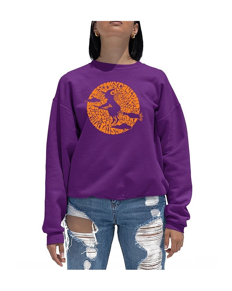 Women's Spooky Witch Word Art Crew Neck Sweatshirt Purple $25.00 Tops