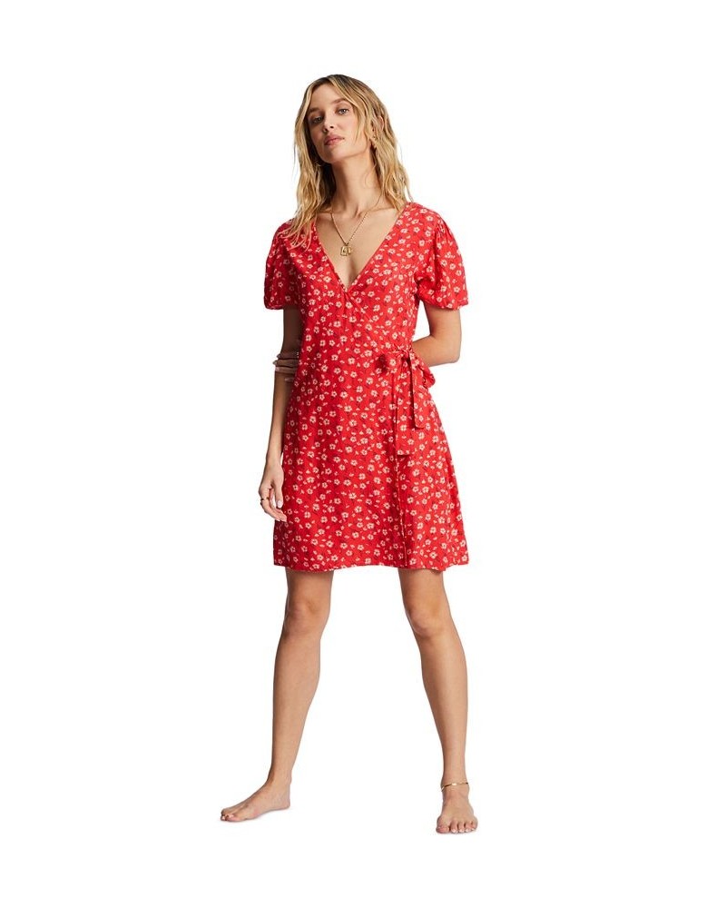 Juniors' Hot Tropics Mini Floral Wrap Dress Red $28.64 Dresses