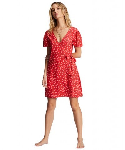 Juniors' Hot Tropics Mini Floral Wrap Dress Red $28.64 Dresses