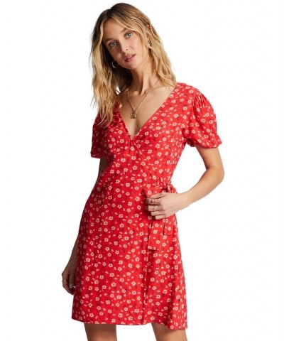 Juniors' Hot Tropics Mini Floral Wrap Dress Red $28.64 Dresses