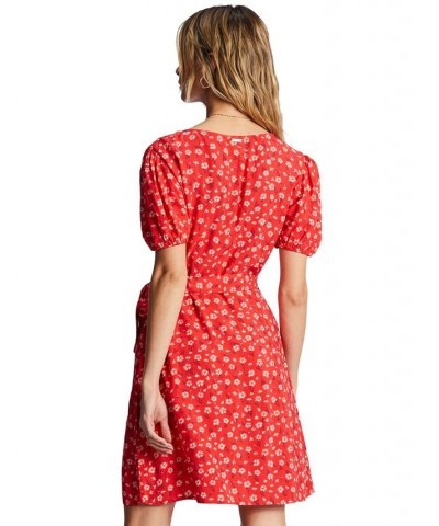 Juniors' Hot Tropics Mini Floral Wrap Dress Red $28.64 Dresses