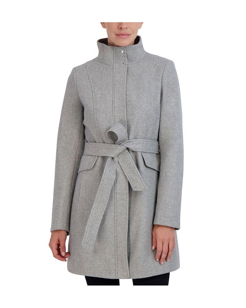 Women's Single-Breasted Belted Walker Coat Gray $57.60 Coats