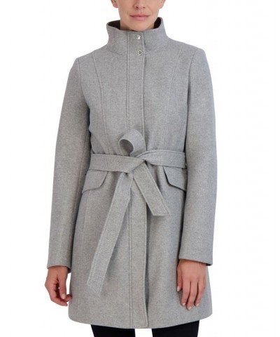 Women's Single-Breasted Belted Walker Coat Gray $57.60 Coats