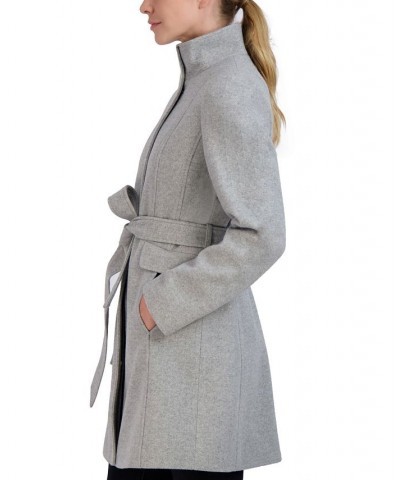 Women's Single-Breasted Belted Walker Coat Gray $57.60 Coats