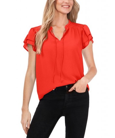 Women's Yoryu Flutter Sleeve Blouse Red $27.79 Tops