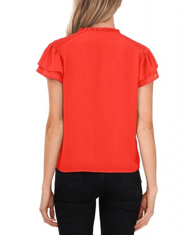 Women's Yoryu Flutter Sleeve Blouse Red $27.79 Tops