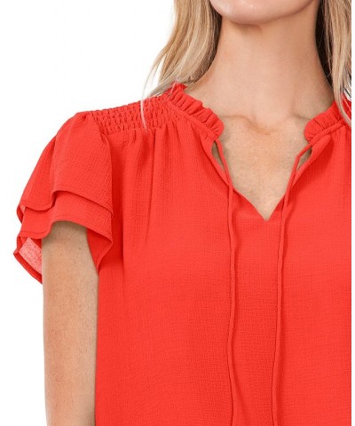 Women's Yoryu Flutter Sleeve Blouse Red $27.79 Tops