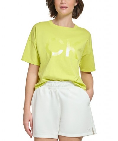 Women's Cotton Performance Metallic Logo Tee Yellow $14.58 Tops