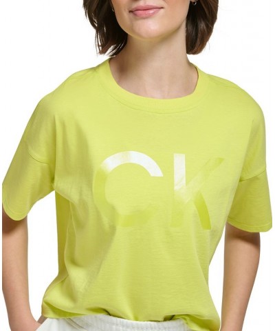 Women's Cotton Performance Metallic Logo Tee Yellow $14.58 Tops