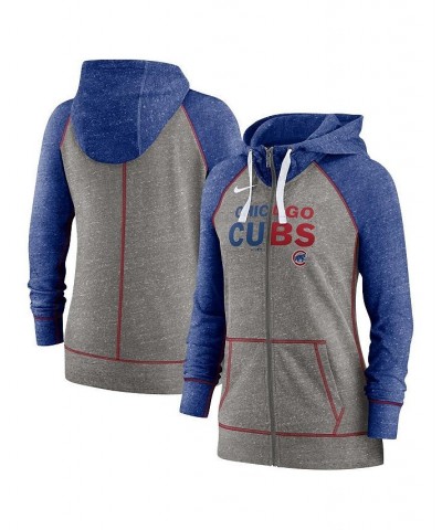 Women's Chicago Cubs Split Wordmark Gym Vintage-Like Raglan Slub Full-Zip Hoodie Gray $41.65 Sweatshirts