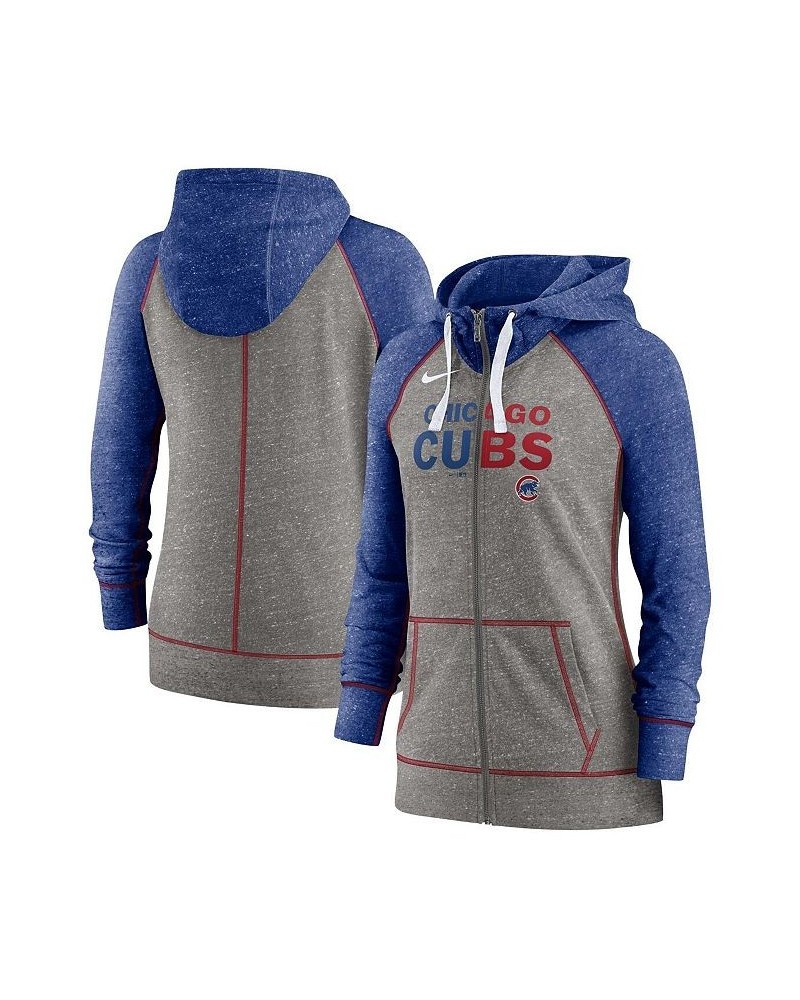 Women's Chicago Cubs Split Wordmark Gym Vintage-Like Raglan Slub Full-Zip Hoodie Gray $41.65 Sweatshirts