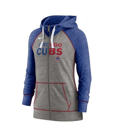 Women's Chicago Cubs Split Wordmark Gym Vintage-Like Raglan Slub Full-Zip Hoodie Gray $41.65 Sweatshirts