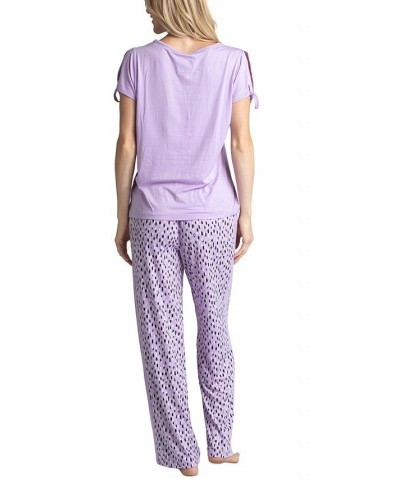 Women's Tie-Cuff Split-Sleeve Top & Open-Leg Pajama Pants Set Purple $23.78 Sleepwear