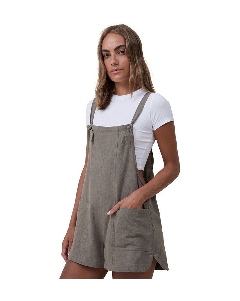 Women's Naomi Utility Sleeveless Romper Shorts Brown $28.49 Shorts