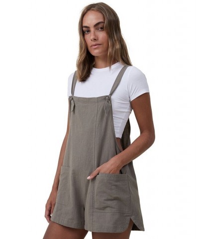 Women's Naomi Utility Sleeveless Romper Shorts Brown $28.49 Shorts