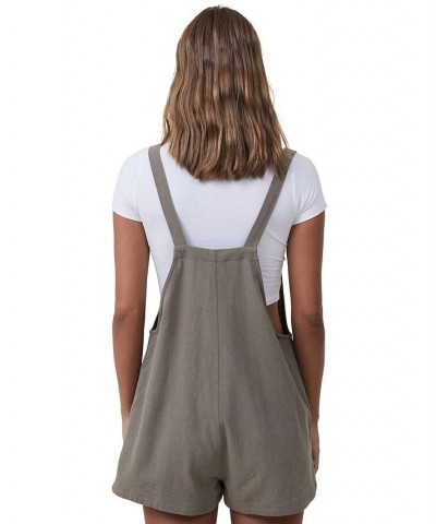 Women's Naomi Utility Sleeveless Romper Shorts Brown $28.49 Shorts