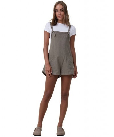 Women's Naomi Utility Sleeveless Romper Shorts Brown $28.49 Shorts