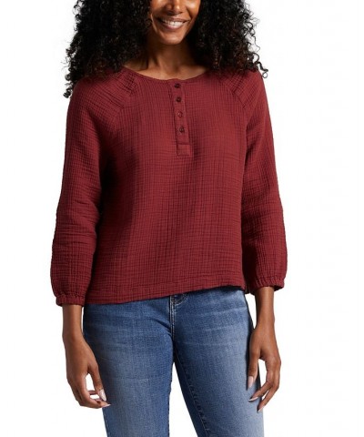 Women's Textured Henley Blouse Red $36.72 Tops