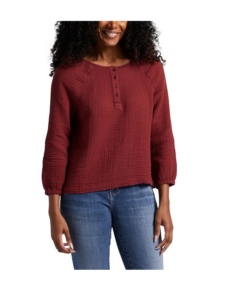 Women's Textured Henley Blouse Red $36.72 Tops