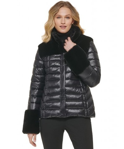 Women's Zip-Front Faux-Fur-Trimmed Puffer Jacket Black $59.52 Jackets