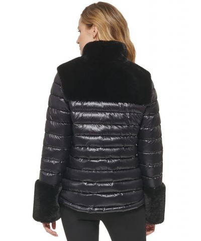 Women's Zip-Front Faux-Fur-Trimmed Puffer Jacket Black $59.52 Jackets