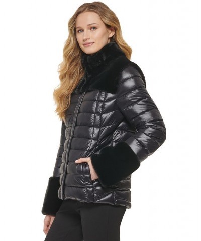 Women's Zip-Front Faux-Fur-Trimmed Puffer Jacket Black $59.52 Jackets