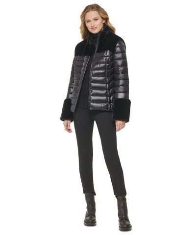 Women's Zip-Front Faux-Fur-Trimmed Puffer Jacket Black $59.52 Jackets