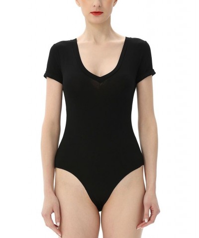 Women's V-neck Basic Bodysuit Top Black $25.48 Tops