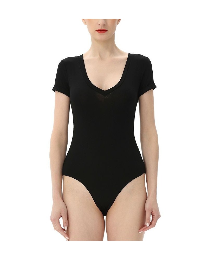 Women's V-neck Basic Bodysuit Top Black $25.48 Tops