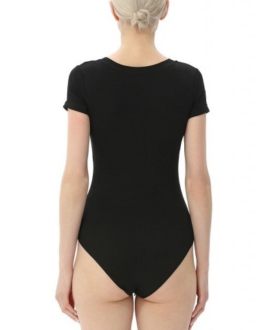 Women's V-neck Basic Bodysuit Top Black $25.48 Tops