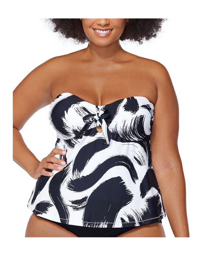 Plus Size Printed Calaya Tie-Front Zanzibar Keyhole Tankini Swim Top Black $35.72 Swimsuits